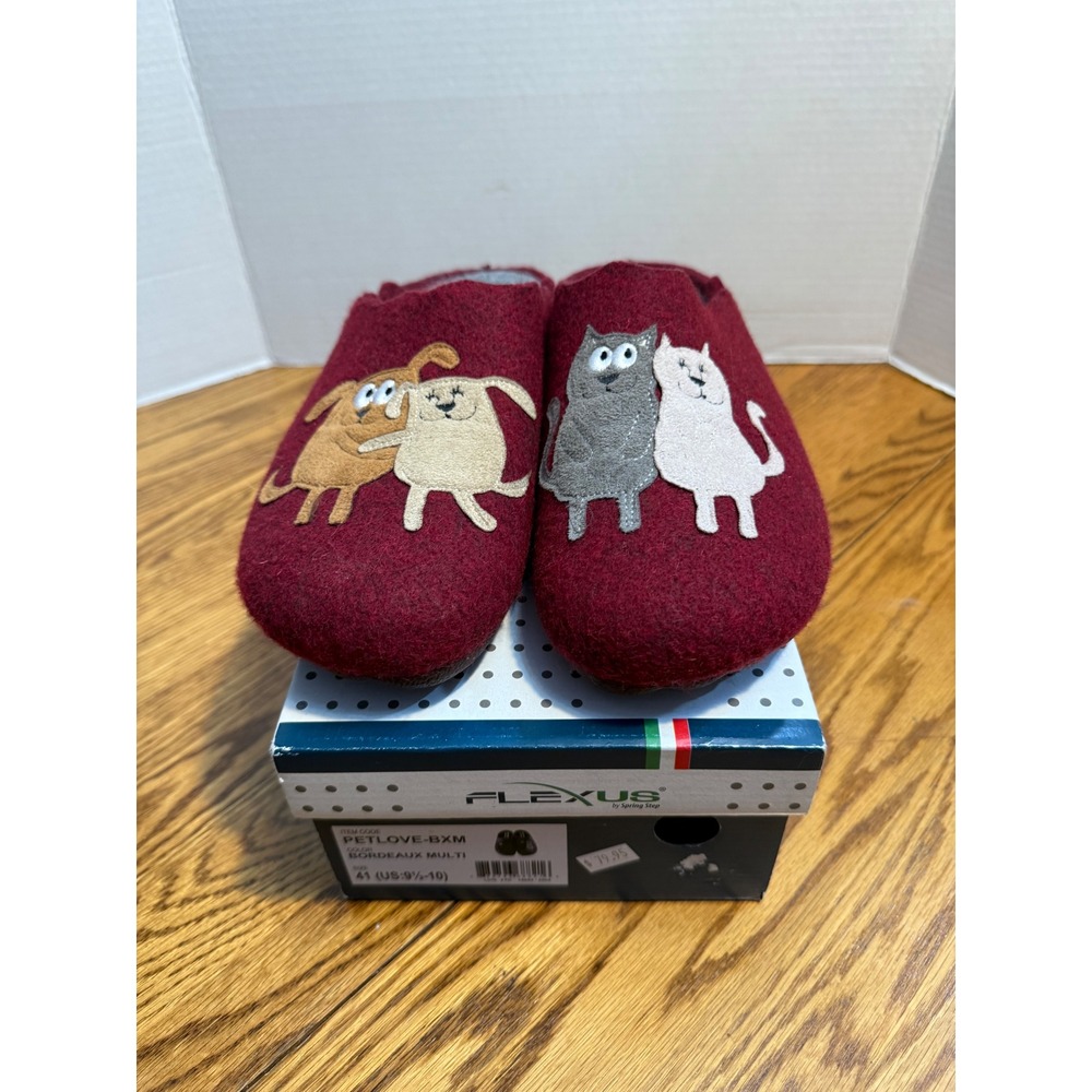 Flexus by Spring Step Petlove-BXM Wool Slippers Bordeaux Dog Cat Women 41 9.5-10
